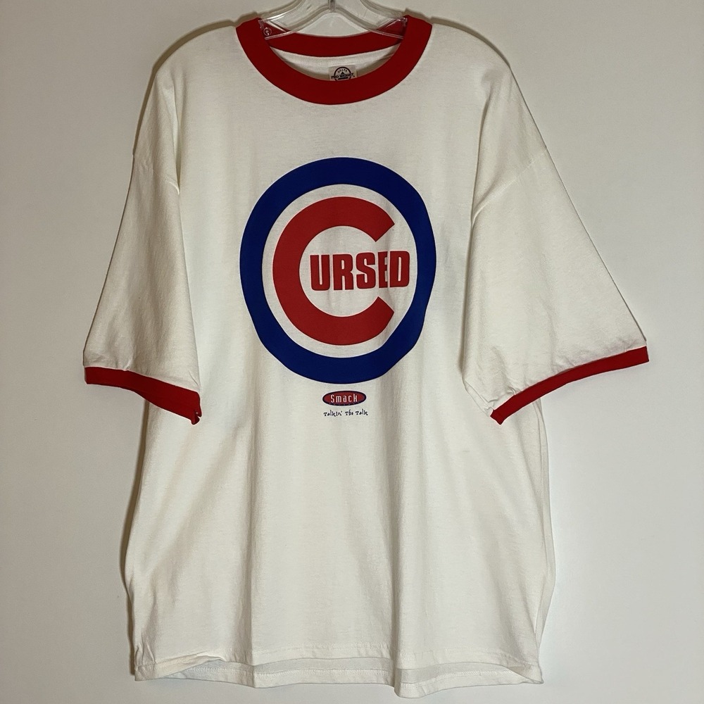 Vintage Chicago Cubs Shirt Mens XL White Cursed Baseball 90s Funny Delta Cubbies